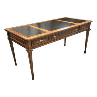Vintage Brandt Regency Revival Neoclassical Writing Desk With Black Tooled Leather Inset Top For Sale