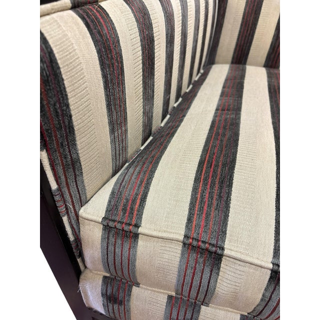Modern Club Lounge Chair With Ebony Frame and Custom Stripe Upholstery For Sale In Greensboro - Image 6 of 10