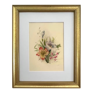Italian Floral Botanical Watercolor Painting by Vittorio Guddittoi For Sale