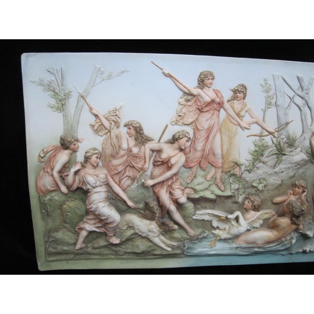 Hunt of Diana Karl Ens Volkstedt German Bisque Wall Plaque After Hans Makart For Sale - Image 4 of 12