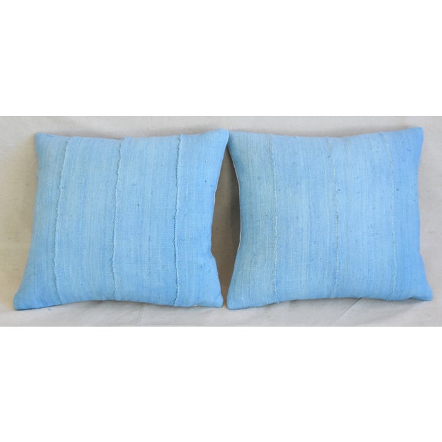 Sky Blue Mud Cloth Velvet Feather Down Pillows 17 X 16 Pair