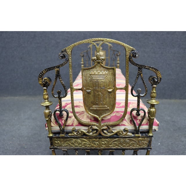 Oscar Bach Attributed Gilt Bronze and Wrought Iron Upholstered Bench For Sale - Image 11 of 15