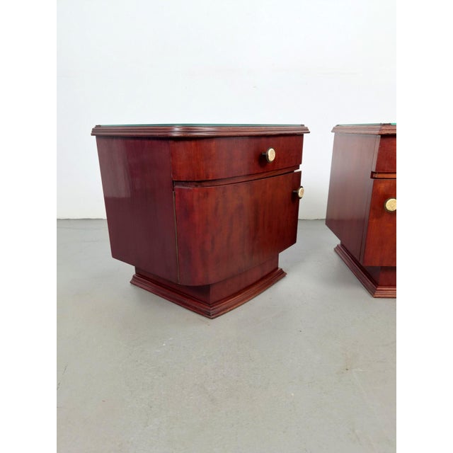 Art Deco Bedside Tables in Wood with Glass Tops, 1930s, Set of 2 For Sale - Image 10 of 12