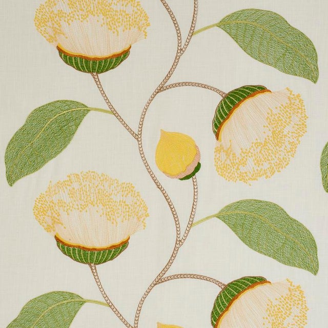 Perfect for curtain panels, this open, large-scale design features artfully embroidered sunflowers with delicately braided...