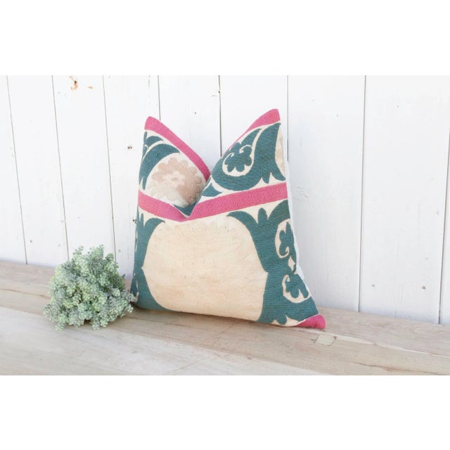 Summer Pink Vintage Suzani Pillow For Sale - Image 4 of 9