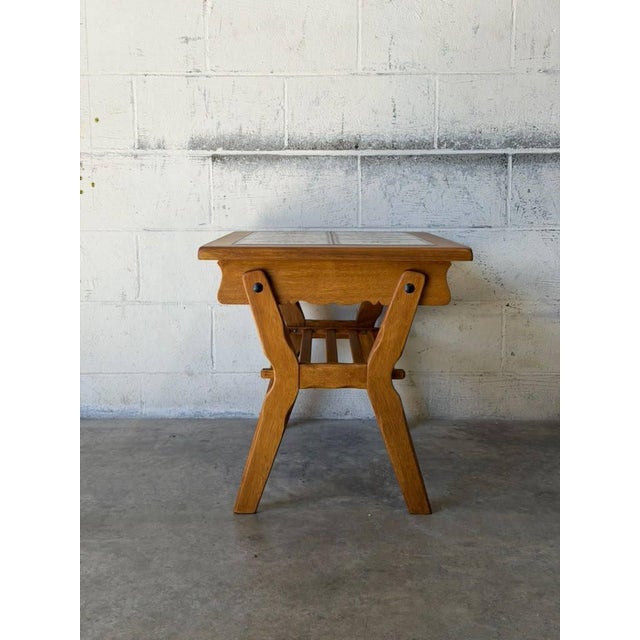 1970s Oak Tiled Top Coffee Table With Lower Slatted Shelf Vintage Mid-Century Modern 1970s For Sale - Image 5 of 11