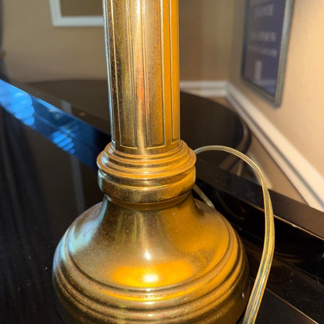 Stiffel Vintage Brass Stiffel Hollywood Regency Table Lamp MCM 26” Tall 11.5” With Original Silk Shantung Pleated Shade. For Sale - Image 4 of 15