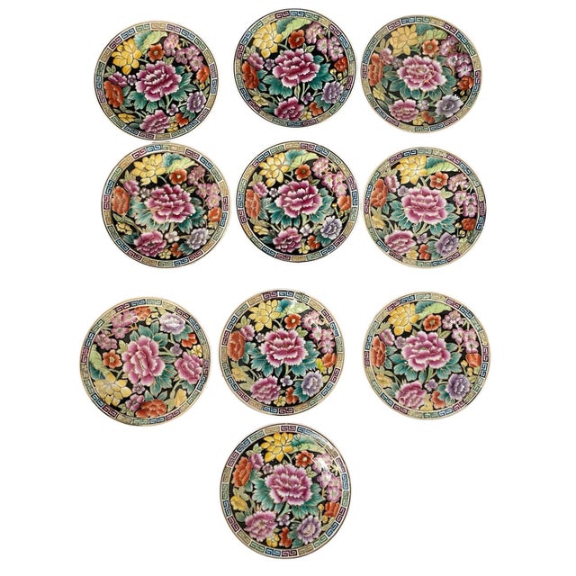 The ZHONGGUO CHAO CAI Chinese Mille Fleur Handpainted Dessert Plates are a set of 4 9-inch plates featuring intricate...