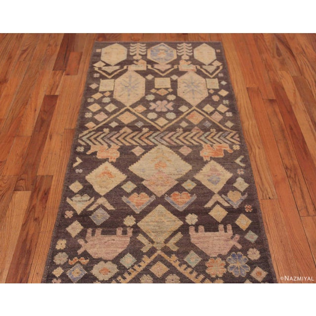 Tribal Nazmiyal Collection Brown Background Tribal Animal Design Modern Runner Rug For Sale - Image 3 of 4