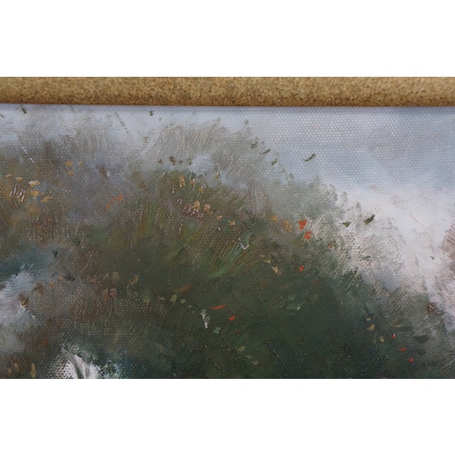 Green Late 20th Century L. Stephano Signed Impressionist Castle River Landscape Oil Painting 31" For Sale - Image 8 of 13