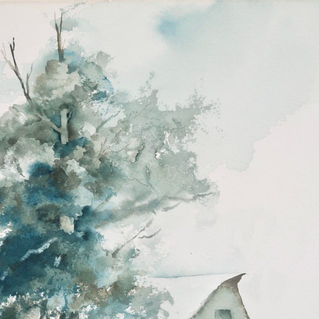 Late 20th Century Original Landscape Watercolor by Tulsa Artist Ellen Shannon – Tree, House & Reflection Scene For Sale - Image 4 of 15