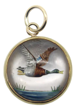 1910s 18k Gold Essex Crystal East-Flying Mallard Duck Charm