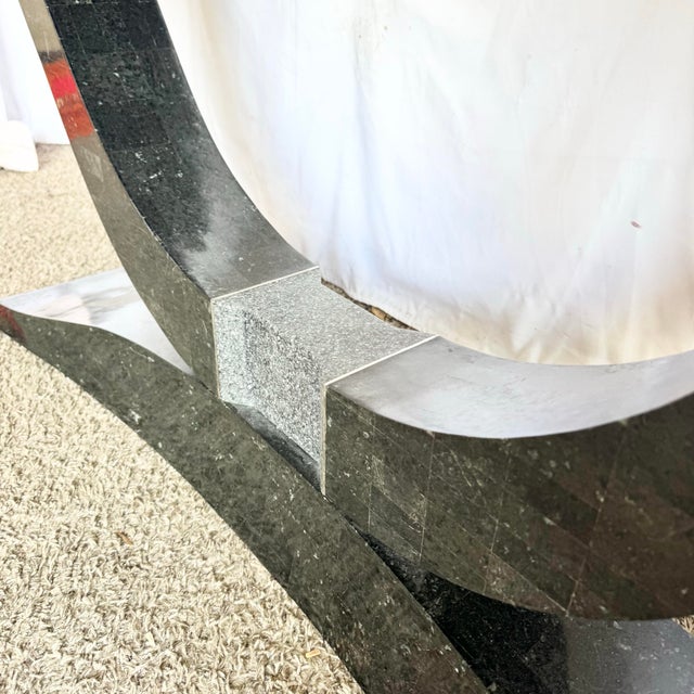 Art Deco Sculptural Black Tessellated Stone a Console Table With Chrome Inlay For Sale - Image 10 of 11