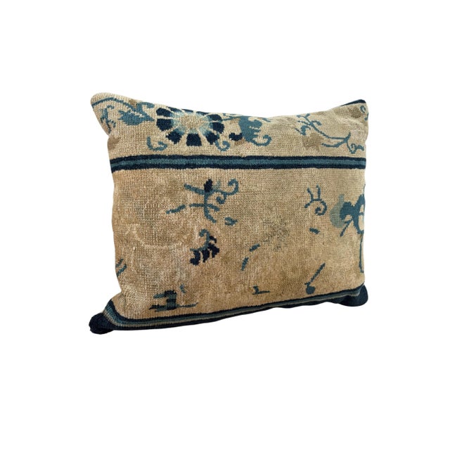Custom Made Lumbar Pillow W/Antique Chinese Rug Fragment 18" W For Sale In New York - Image 6 of 9