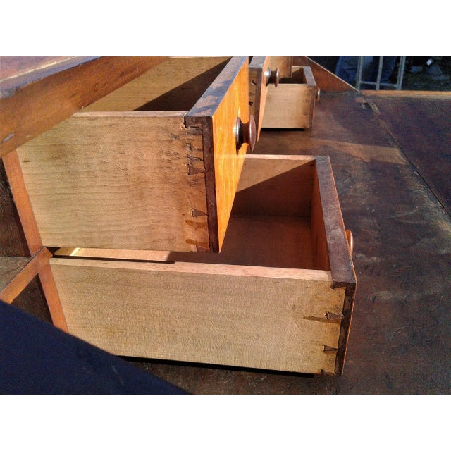 1850s Antique 2 Piece Cherry Curly Maple Slant Front Secretary Desk With Bookcase Top For Sale - Image 10 of 18