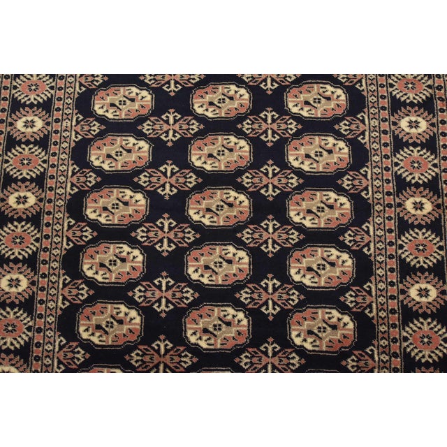 2020s Bokhara Rug 4’1” X 6′ Blue Wool Tribal Hand-Knotted Oriental Carpet For Sale - Image 5 of 12