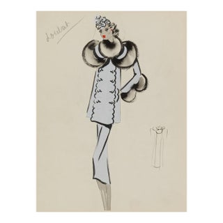 Vintage French Fashion Art Print – Art Deco Woman in Pale Blue, 36" X 48" For Sale