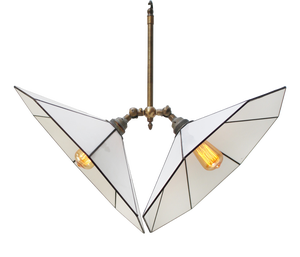 Art Deco Brass and White Stained Opaline Glass Pendant Lamp