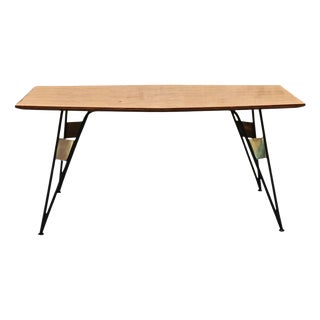 Wooden Coffee Table with Contoured Top, Black Metal Frame, and Brass Accents attributed to Isa Bergamo, Italy, 1950s For Sale