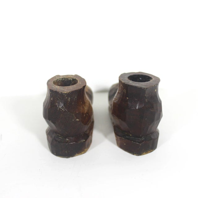 Early 20th Century Vintage Folk Art Hand Carved Wood Boot Candleholders, a Pair For Sale - Image 5 of 8