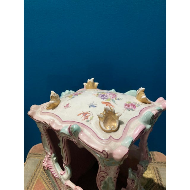 Late 19th Century Antique Large French Pink Faience Sedan Chair Double Sword Mark For Sale - Image 5 of 16