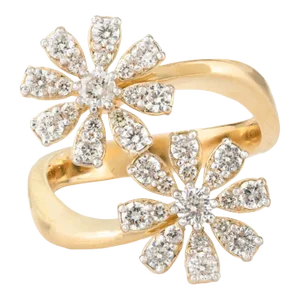 Double Diamond Flower Bypass Ring Size 7