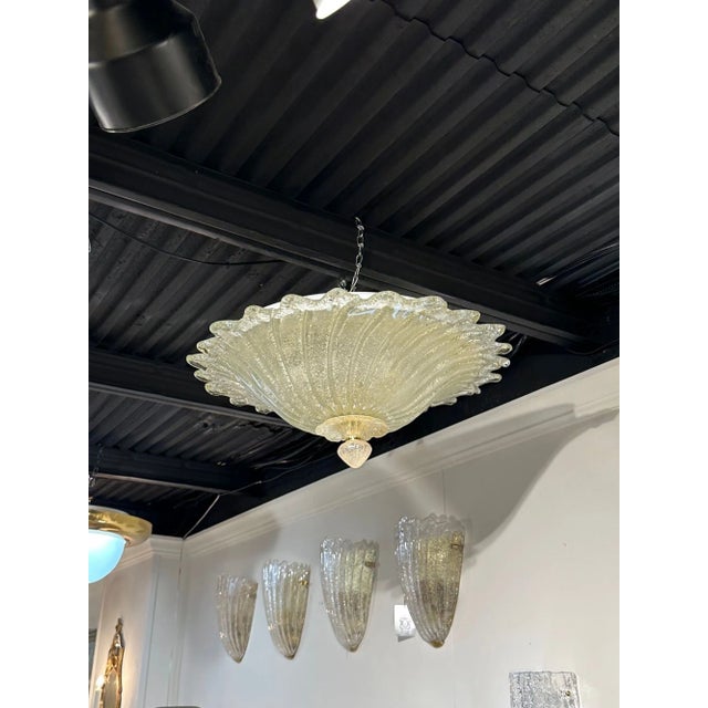 Modern Murano gold ruffle glass flush mount chandelier. Circa 2000. A favorite of top designers!