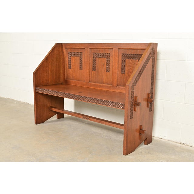 Frank Lloyd Wright Style Antique Mission Oak Arts & Crafts Pew or Bench, Circa 1900 For Sale - Image 9 of 9