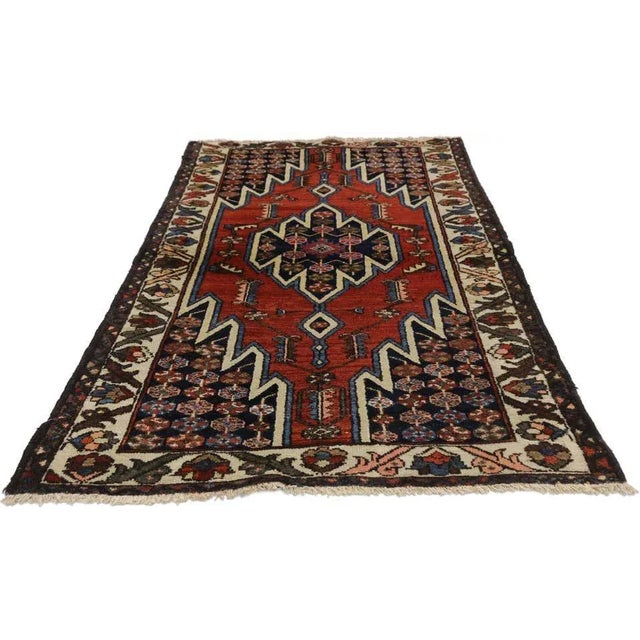 Tribal Antique Persian Mazlaghan Hamadan Rug, 03'01 X 05'01 For Sale - Image 3 of 9