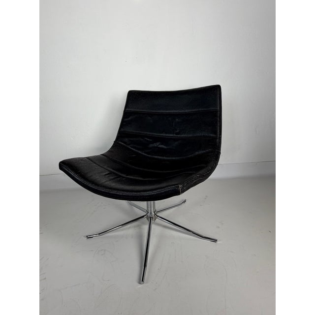 Mid-Century Modern Vintage Swivel Leather Lounge Chair in Chrome and Genuine Leather, 1980s For Sale - Image 3 of 8