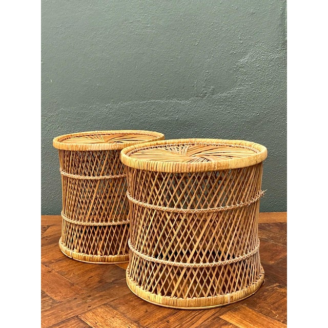 Vintage Woven Rattan Accent Tables - Set of 2 For Sale - Image 14 of 14