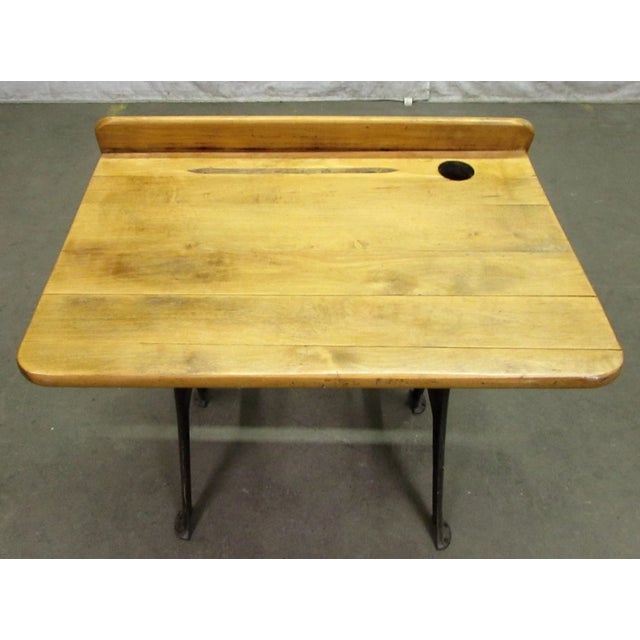 Wood Antique Wood School Row Seat & Desk Combo For Sale - Image 7 of 10