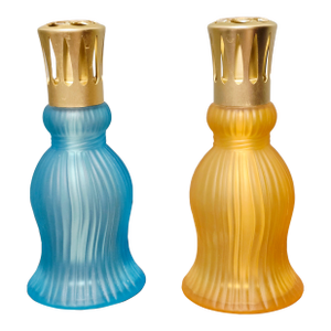 Pair of Vintage Lampe Berger Paris Fragrance Lamps – Blue & Amber Glass