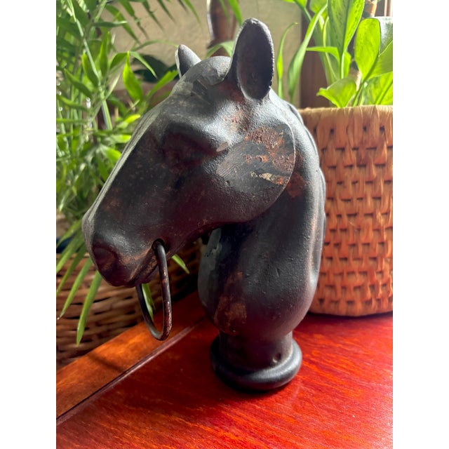 Farmhouse Antique Cast Iron Horse Head Hitching Post For Sale - Image 3 of 8