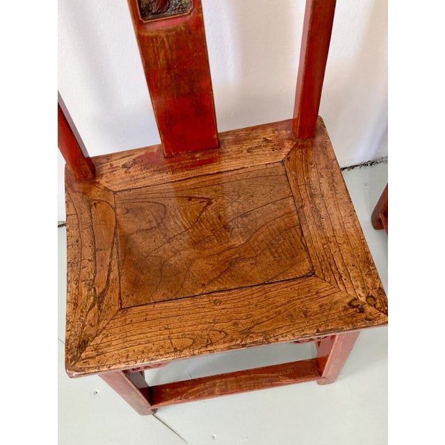 Wood Wood Chinese Red Side Chairs - a Pair For Sale - Image 7 of 11