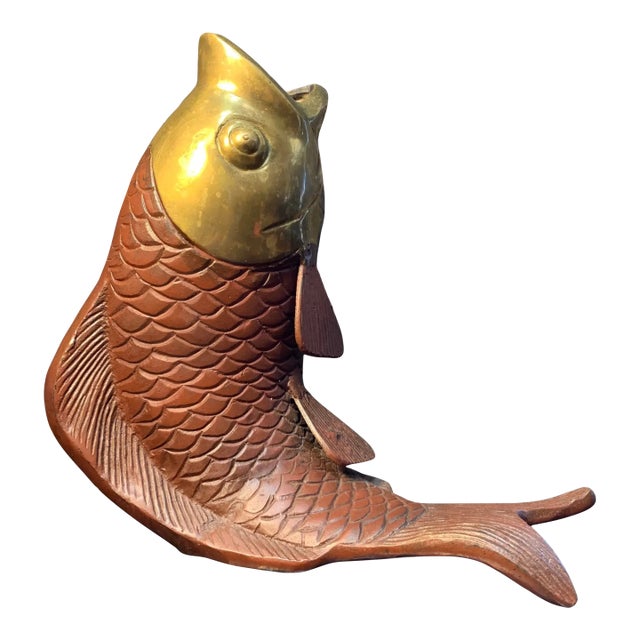MidCentury Brass Maroon Enamel Coy Sculpture For Sale