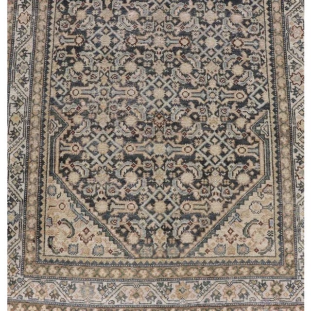 Antique Persian Hamedan Runner With Sub-Geometric Design in Gray and Cream For Sale - Image 9 of 11