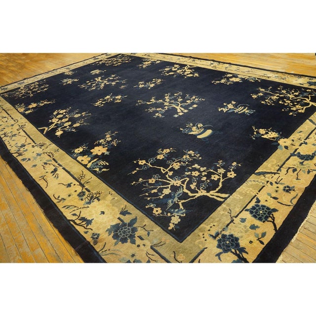 1920s Large Oversized Big Antique Chinese Peking Birds Vase Floral Wool Rug For Sale In New York - Image 6 of 9