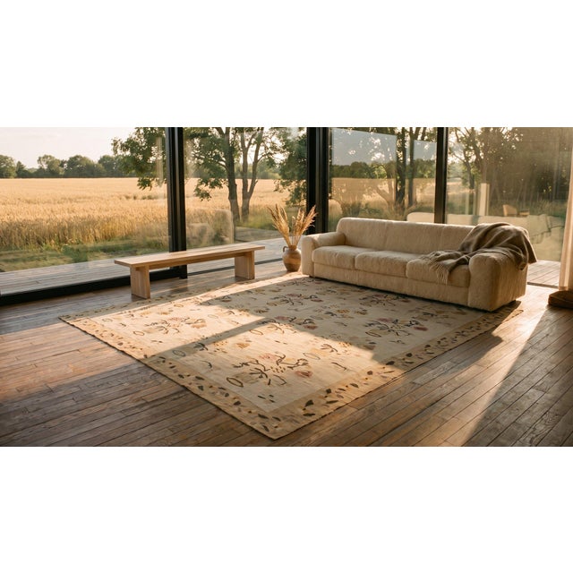 Aesthetic Folk Art Style in a White-Ivory Open Field Antique Besserabian Flat-Weave Rug For Sale - Image 13 of 13