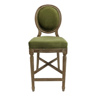 Medallion Louie Counter Stool - Olive Velvet / Limed Grey Oak Frame For Sale