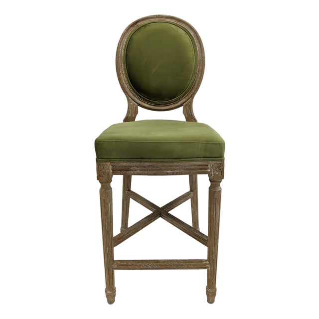 Medallion Louie Counter Stool - Olive Velvet / Limed Grey Oak Frame For Sale
