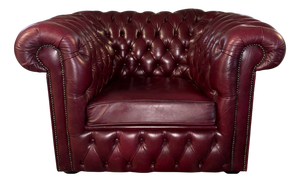 English Chesterfield Armchair in Burgundy Leather, 1980s