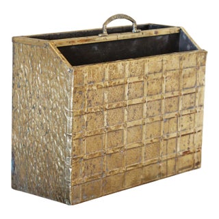 Vintage Brass and Wood Magazine Rack For Sale