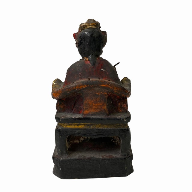 Vintage Chinese Wooden Carved Home Guardian Deity Figure For Sale - Image 4 of 7