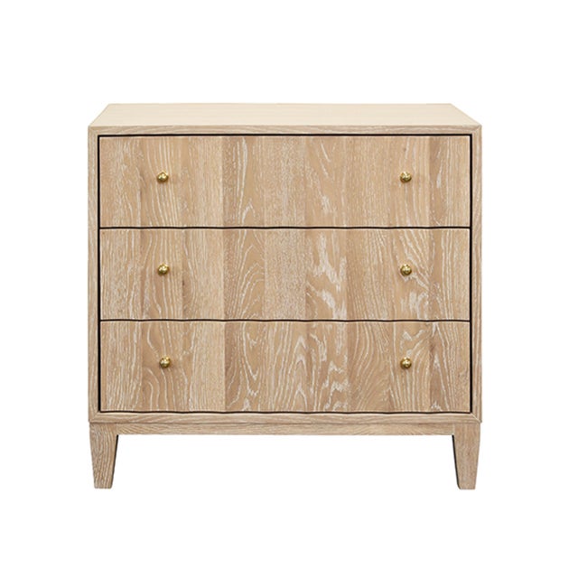 Wood Matthew Izzo Home - Carmack Fluted Cerused Oak Three Drawer Side Table With Brass Knobs For Sale - Image 7 of 7