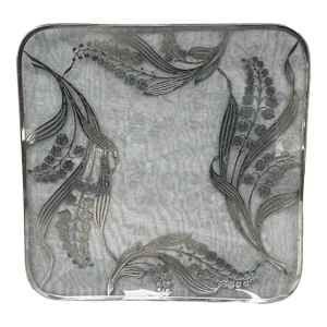 Decorative Glass Tray With Floral Overlay Design