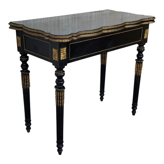 19th Century French Ebonized Folding Card Table With Bronze Mounts For Sale