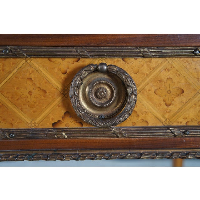Antique French Louis XVI Kingwood Marquetry Leather Top Bureau Plat Writing Desk For Sale - Image 13 of 17