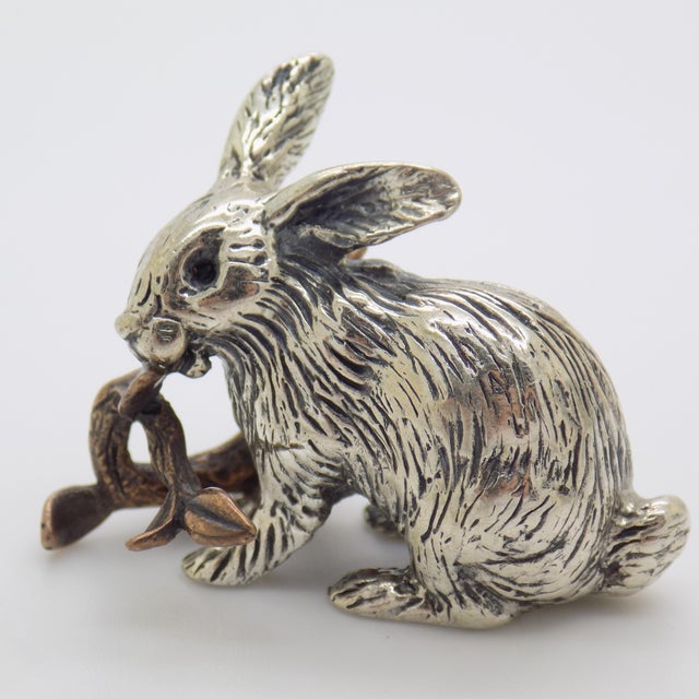 1980s Vintage Italian Handmade Genuine Silver & Brass Rabbit Bunny Figurine Miniature For Sale - Image 5 of 10