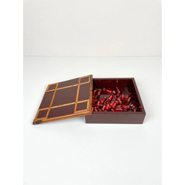 Bamboo & Wood Squared Box by Tommaso Barbi, Italy, 1960s For Sale - Image 12 of 18